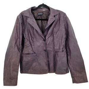 Womens Oxblood Vegan Faux Leather Jacket Sz L Eggplant Purple Blazer Button Up